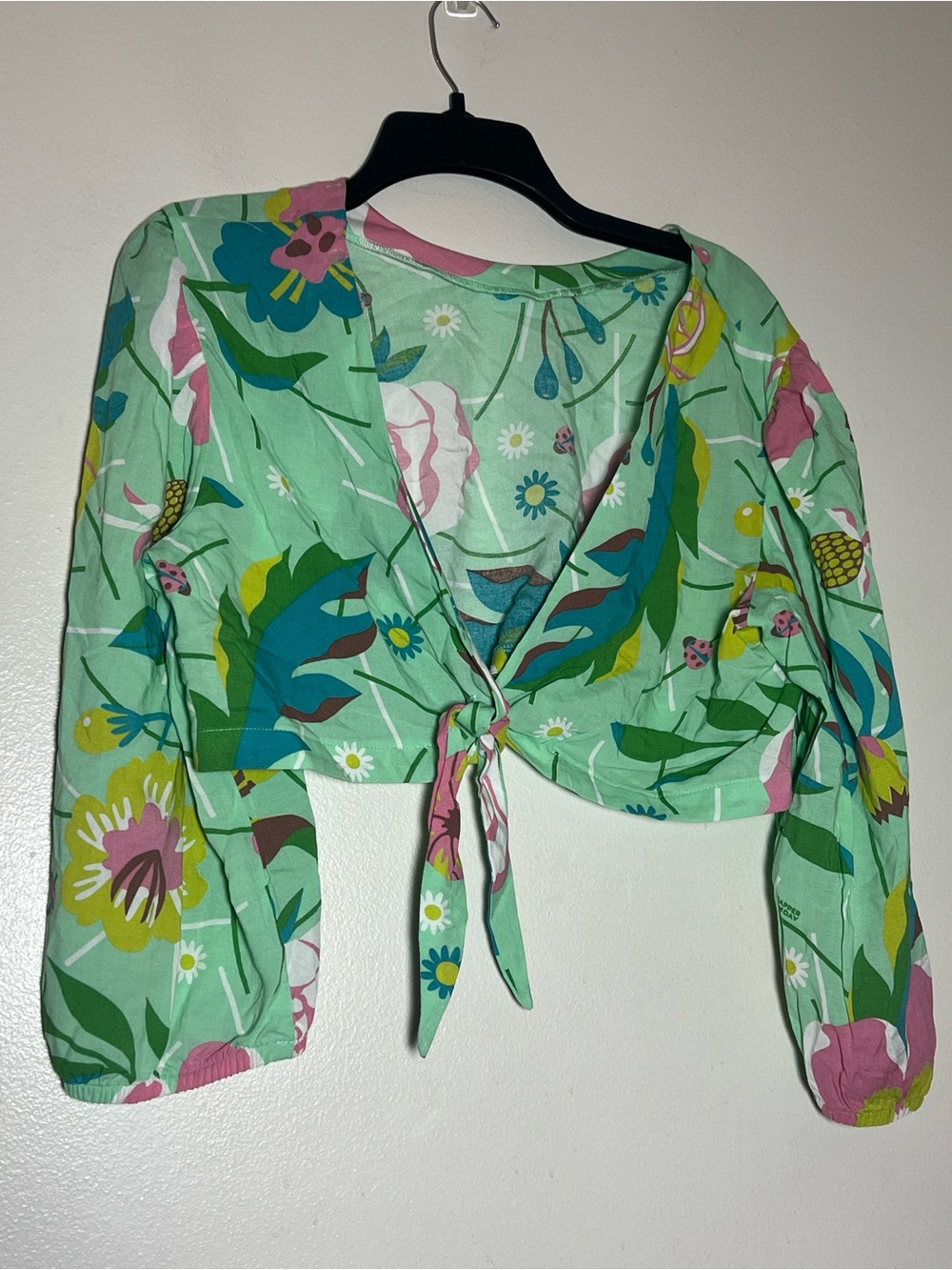 Dapper Day Reversible Floral Garden Party Long Sleeve Crop Top XL NWT